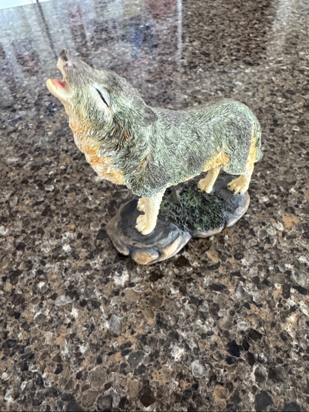 Howling Wolf Figurine - Green and Tan Decorative Accent